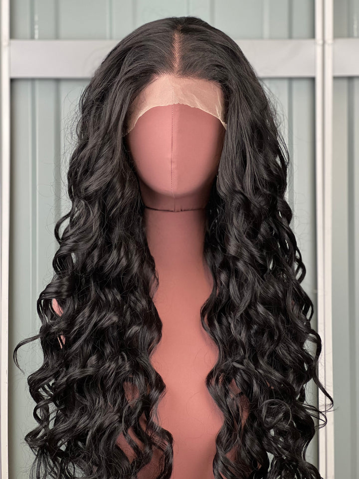 Finest Synthetic Lace Front Wig glam curls Jet Black